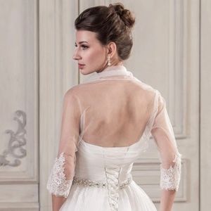 Ivory Lace Tulle Wedding Wrap Bolero, Size 8
